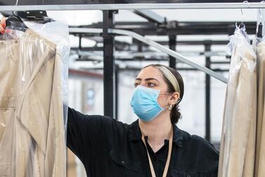 A Burberry employee at its Castleford factory working to support the relief efforts as part of Burberry’s donation of PPE.