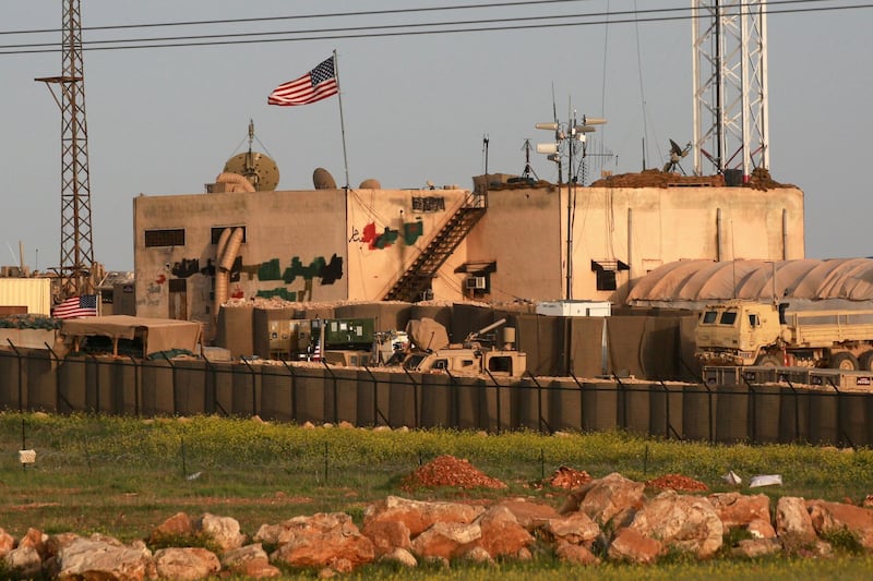 A picture taken on April 2, 2018 shows a general view of a US military base in the al-Asaliyah village, between the city of Aleppo and the northern town of Manbij. / AFP PHOTO / Delil SOULEIMAN