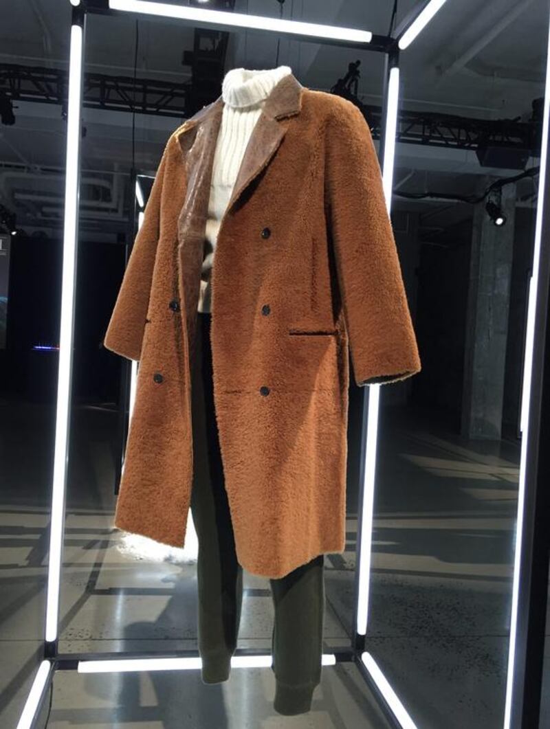 Chewie also inspired a luscious merino shearling coat by Billy Reid, lined with brown leather and paired with a white turtleneck sweater and grey wool track trousers. Jocelyn Noveck / AP Photo