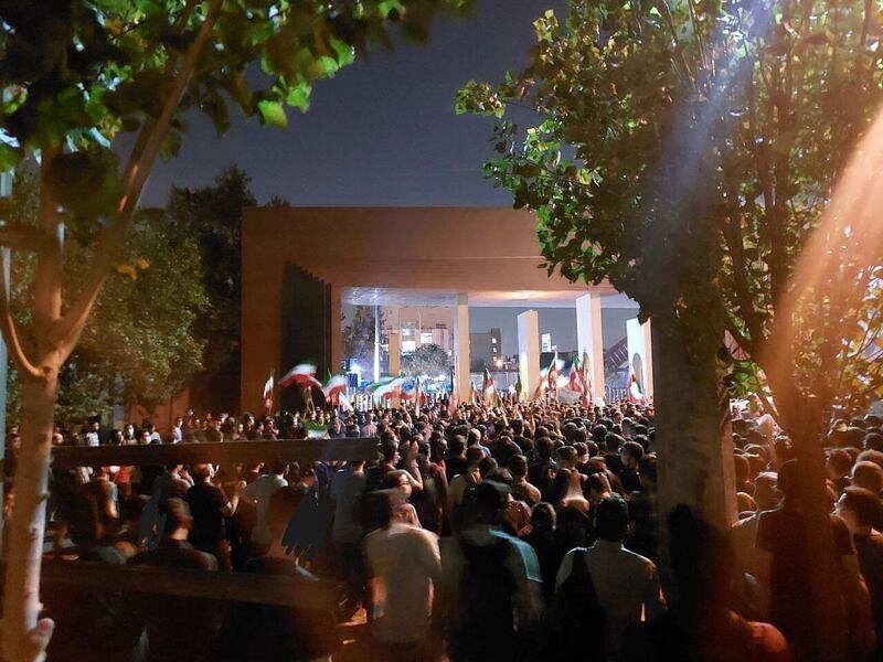 Students at Sharif University of Technology attend a protest. AP Photo