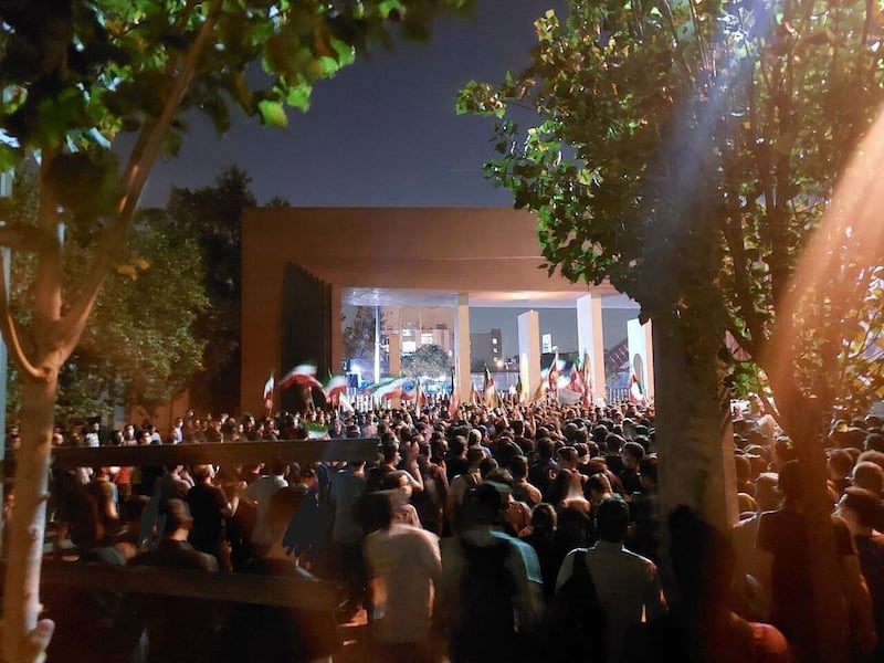 Students at the Sharif University of Technology in Tehran attend a protest following the death in police custody of Mahsa Amini. AP