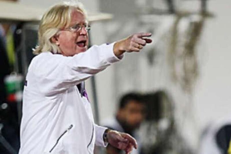 Winfried Schaefer bellows out instructions during last week's 2-0 victory over Al Wasl.