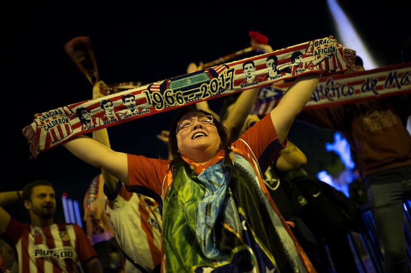 Atletico Madrid supporters celebrate their team's Europa League tittle in Madrid, Spain, on May 16, 2018. Francisco Seco / AP Photo