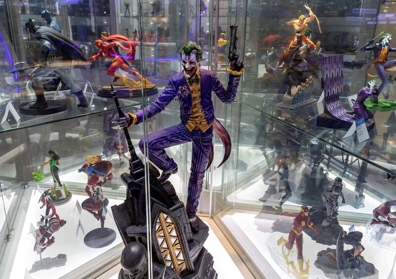 Dubai, United Arab Emirates - May 26, 2019: Photo Project. The Joker from Batman. Comicave is the WorldÕs largest pop culture superstore involved in the retail and distribution of high-end collectibles, pop-culture merchandise, apparels, novelty items, and likes. Thursday the 30th of May 2019. Dubai Outlet Mall, Dubai. Chris Whiteoak / The National
