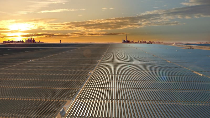 A rendering of the third phase of the Mohammed bin Rashid Al Maktoum solar park in Dubai. Courtesy: Masdar  