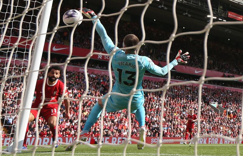 Mohamed Salah of Liverpool scores the first goal. EPA