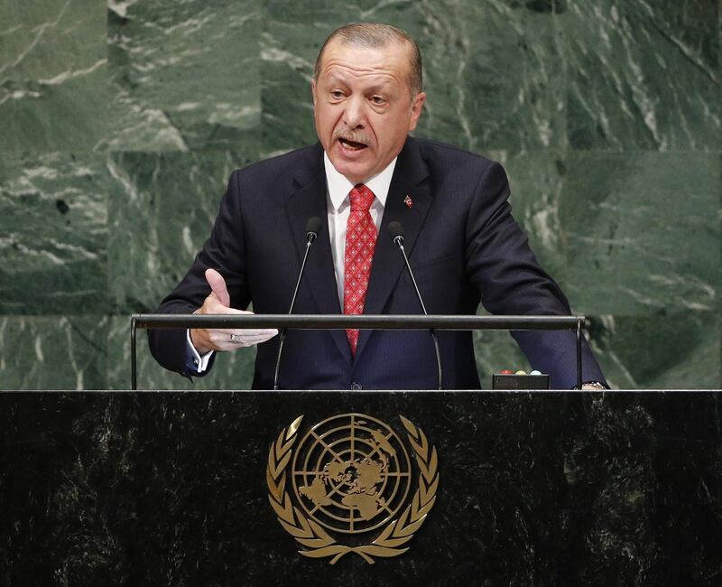 Turkish President Recep Tayyip Erdogan addresses the General Debate of the General Assembly of the United Nations at United Nations Headquarters.  EPA