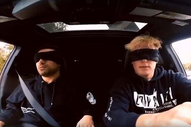 Jake Paul performs the blindfolded ‘Bird Box’ Challenge.