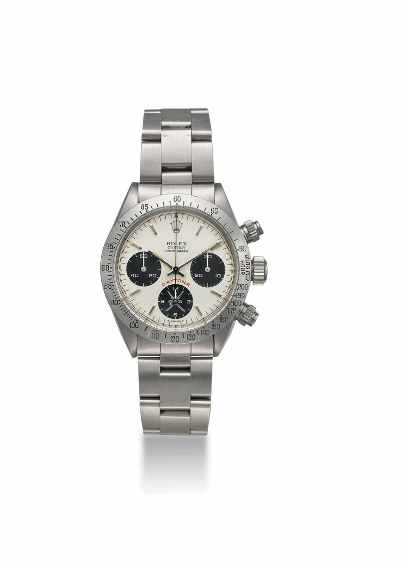 Rolex Daytona 6265 with “White Khanjar” made for the Sultanate of Oman. Manufactured circa 1979. Price estimate: $250,000-400,000. Courtesy Christie's