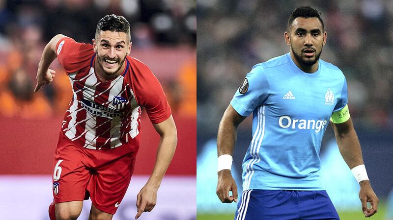 Atletico Madrid midfield linchpin Koke, left, will have to nullify the threat of Marseille playmaker Dimitri Payet with his own precision passing to set Atletico up on the counter-attack in Wednesday's Europa League final in Lyon. Getty Images