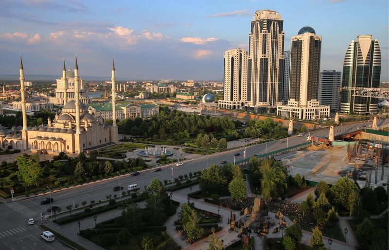 GROZNY, RUSSIA - JUNE 10, 2018: A view of the Akhmad Kadyrov Mosque (Heart of Chechnya) and the Grozny City business centre in Grozny, the capital of Chechnya. Yelena Afonina/TASS (Photo by Yelena Afonina\TASS via Getty Images)