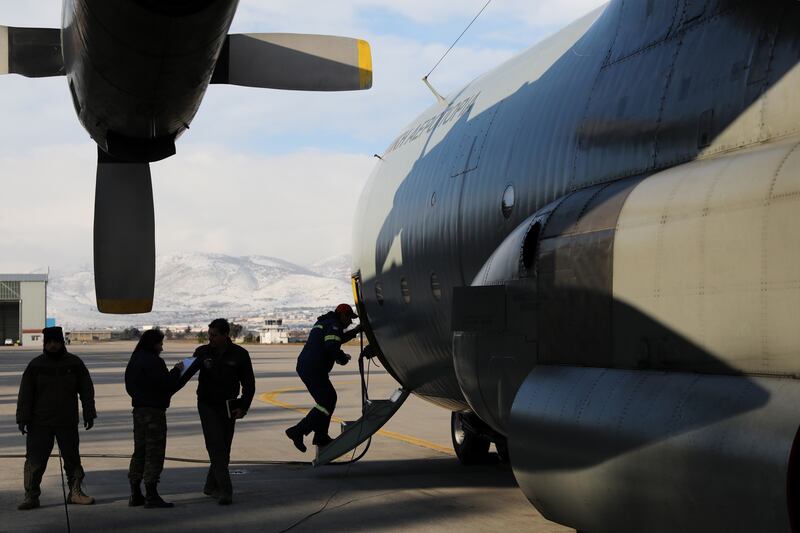 A Greek rescue team departs from Elefsina military airport to arrive at the Incirlik airport base in Turkey. EPA