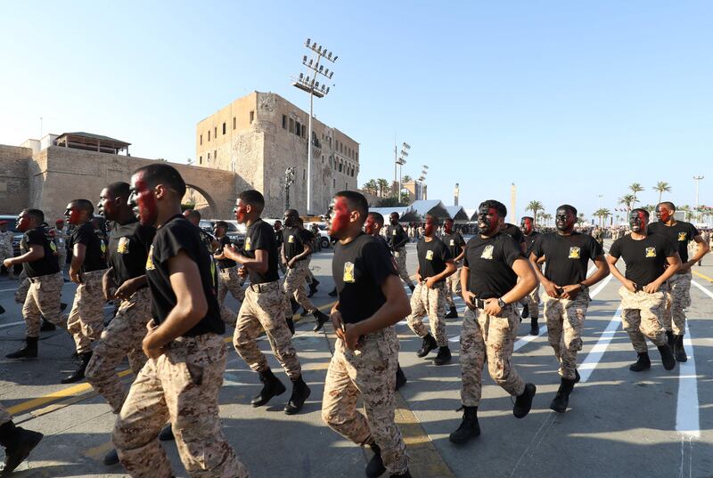 Libyan soldiers during the parade in Tripoli.  