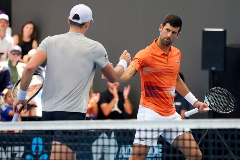 Serbia's Novak Djokovic reacts with Canada's Vasek Pospisil. AP Photo 