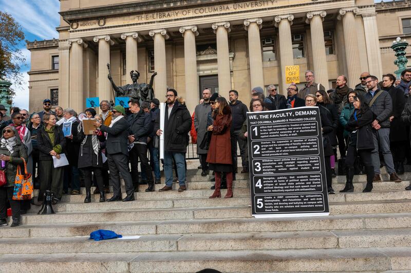 Columbia University's faculty hold a protest in support of Palestine and for free speech on the Columbia University campus on November 15 in New York City. Getty Images via AFP