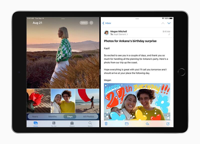 The new Apple iPad and iPadOS 15 as shown in SplitView.  EPA