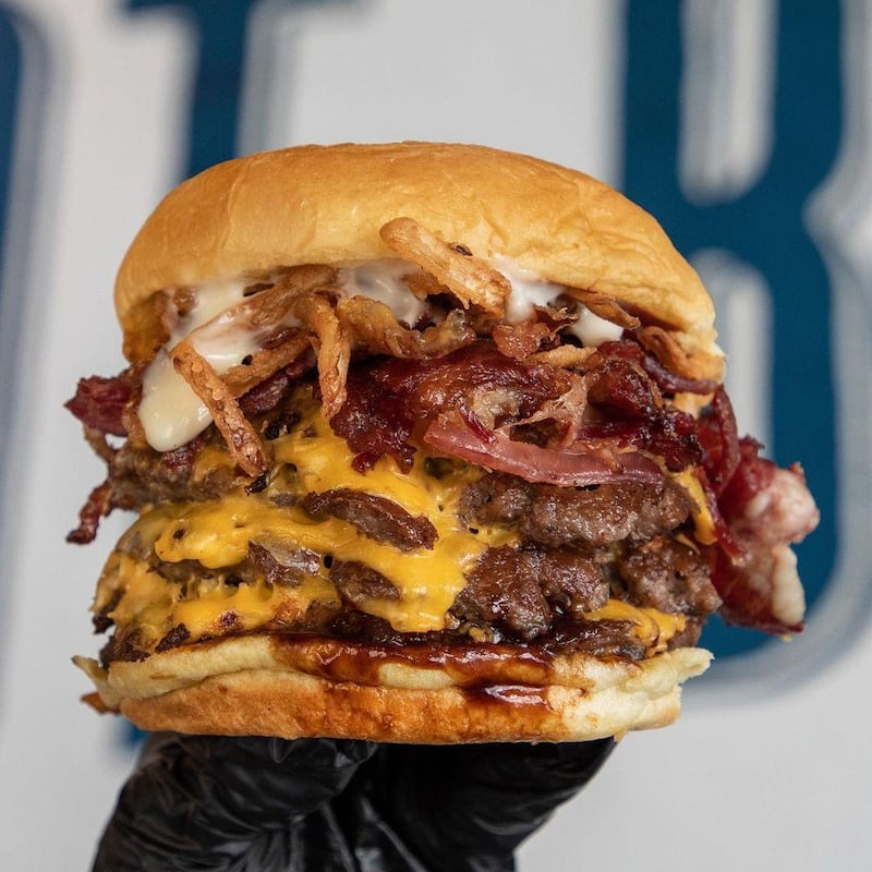 A triple BBQ bacon cheeseburger from Pickl. Courtesy Pickl