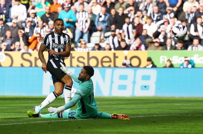 Newcastle United's Callum Wilson scores their fifth goal. Reuters