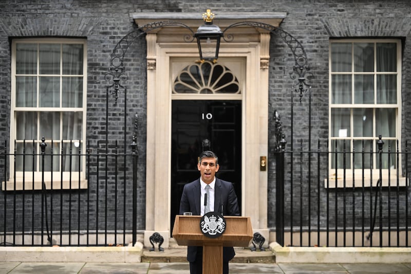 Mr Sunak makes a statement outside No 10 in October 2022  after taking office. Getty Images