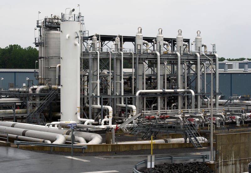 A heat exchanger and transfer pipes at Dominion Energy's Cove Point LNG Terminal in Lusby, Maryland. AP