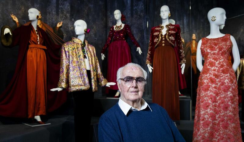 French fashion designer Hubert de Givenchy poses for photos prior to the opening of 'To Audrey With Love', an exhibition of his work at the Gemeentemuseum in The Hague, the Netherlands, 23 November 2016. AFP