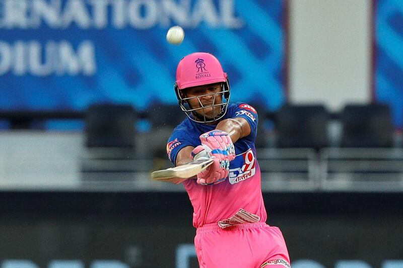 Riyan Parag of Rajasthan Royals  batting during match 26 of season 13 of the Dream 11 Indian Premier League (IPL) between the Sunrisers Hyderabad and the Rajasthan Royals held at the Dubai International Cricket Stadium, Dubai in the United Arab Emirates on the 11th October 2020.  Photo by: Saikat Das  / Sportzpics for BCCI