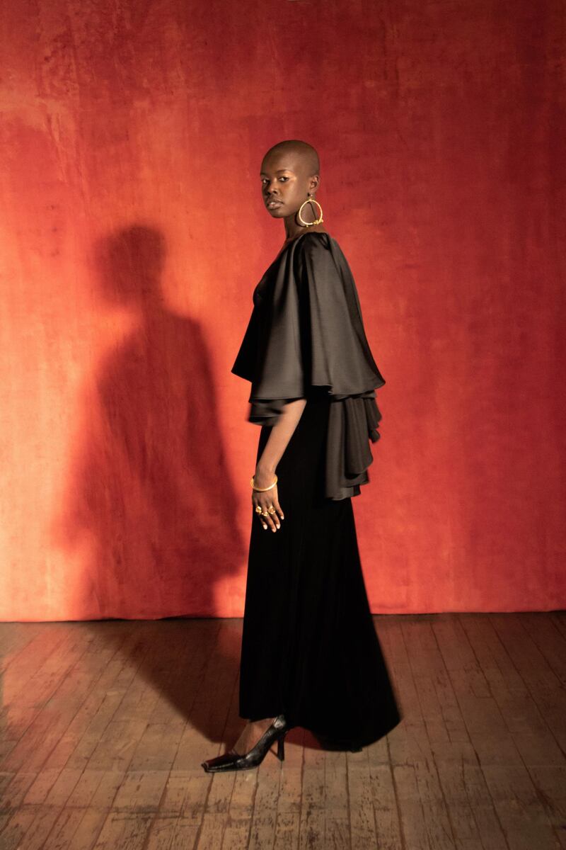 A dress of silk and velvet by Osman Yousefzada for autumn / winter 2021