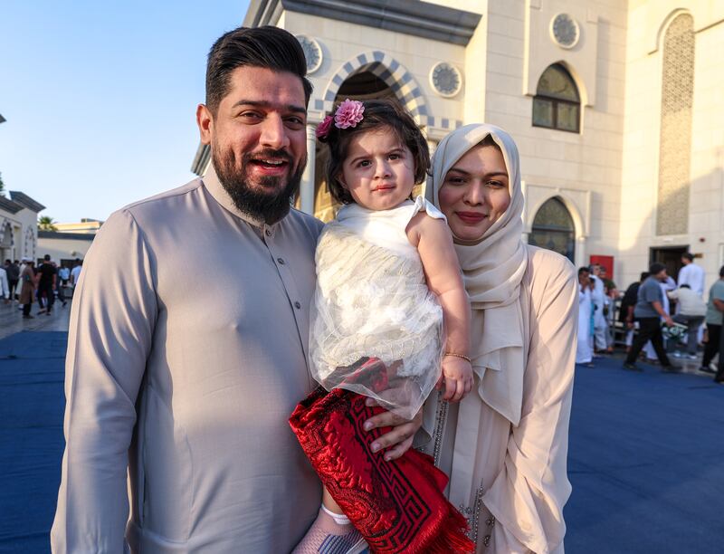 Families attend Eid prayers at the mosque in Dubai.