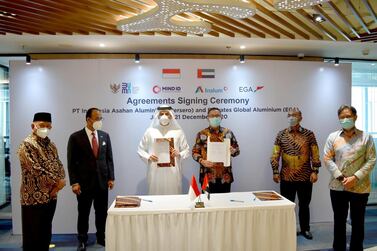 Emirates Global Aluminium, the largest industrial company in the United Arab Emirates outside oil and gas, has signed a series of agreements with PT Indonesia Asahan Aluminium (INALUM) to provide technological know-how to upgrade the Indonesian company’s aluminium smelter in North Sumatra. Courtesy EGA. 