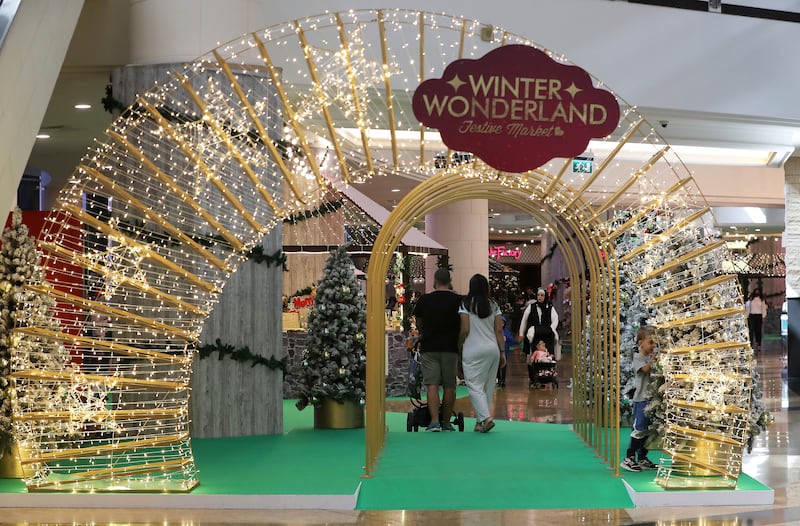The entrance to Mall of the Emirates' Winter Wonderland Festive Market. Pawan Singh / The National