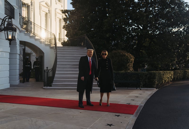 Donald Trump and his wife Melania prepare to leave the White House on Marine One on January 20, 2021. AFP