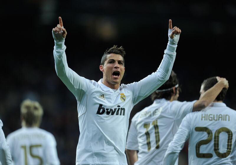 Real Madrid's Cristiano Ronaldo scored his 15th hat-trick in the match against Levante at the Santiago Bernabeu on February 12, 2012. Getty