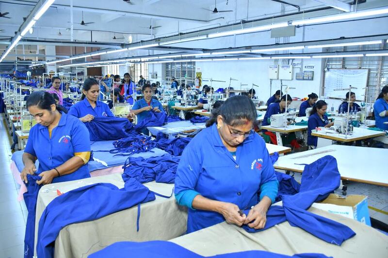 Women sewing at the Maryan Apparel Private Limited in Kannur in Kerala, India. The firm makes uniforms for the Israeli police force, as well as a number of different companies across the world. Photo: Thomas Olickal