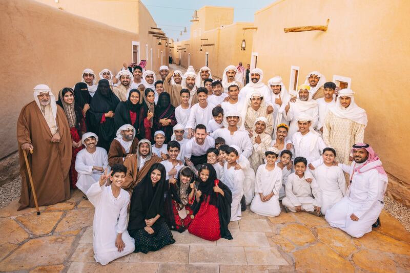 Lionel Messi and his family pose for a photo during a holiday to Saudi Arabia. Photo: Saudi Ministry of Tourism