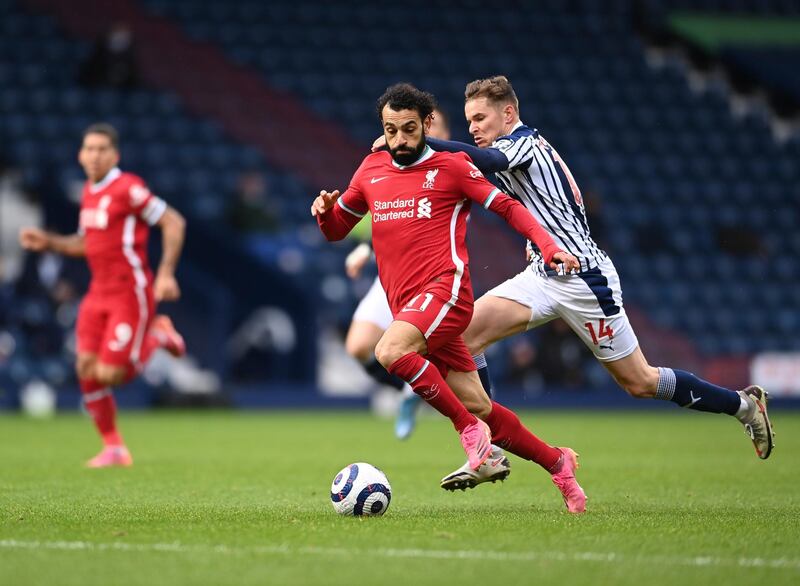 Liverpool's Mohamed Salah on the attack against West Brom. AP