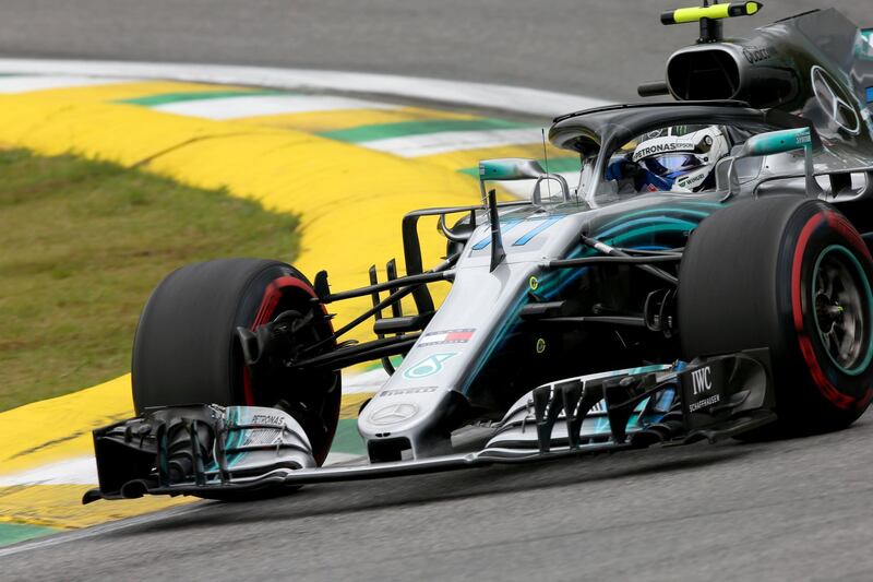 SAO PAULO, BRAZIL - NOVEMBER 10: Valtteri Bottas driving the (77) Mercedes AMG Petronas F1 Team Mercedes WO9 on track during final practice for the Formula One Grand Prix of Brazil at Autodromo Jose Carlos Pace on November 10, 2018 in Sao Paulo, Brazil.  (Photo by Charles Coates/Getty Images)