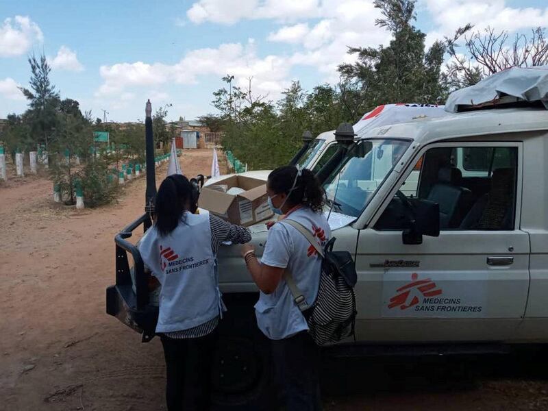 MSF staff prepare for a mobile clinic in Megab, south-west of Adigrat town, in the Tigray region of northern Ethiopia.