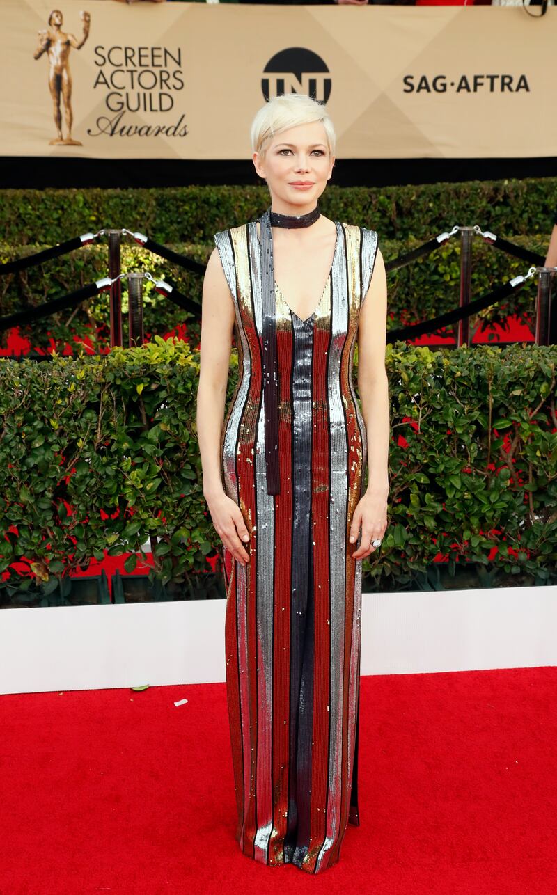 Making a statement with a metallic Louis Vuitton for the 23rd annual Screen Actors Guild Awards in Los Angeles on January 29, 2017. EPA