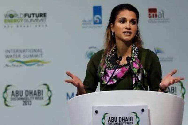 Queen Rania of Jordan says the Arab world is well placed to lead the world in sustainable energy for the benefit of its people. AFP