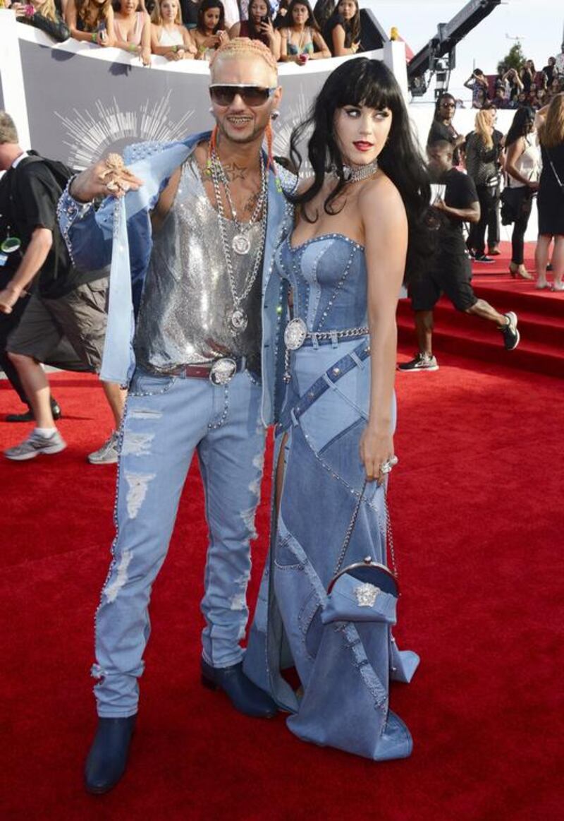 Riff Raff, left, and Katy Perry arrive at the MTV Video Music Awards at The Forum on Sunday, August 24, 2014, in Inglewood, Calif. (Photo by Jordan Strauss/Invision/AP)