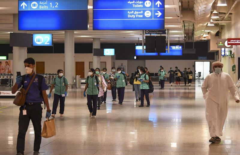 Members of an Indian medical team arrive at Dubai International Airport to help with the coronavirus (COVID-19) pandemic.  AFP