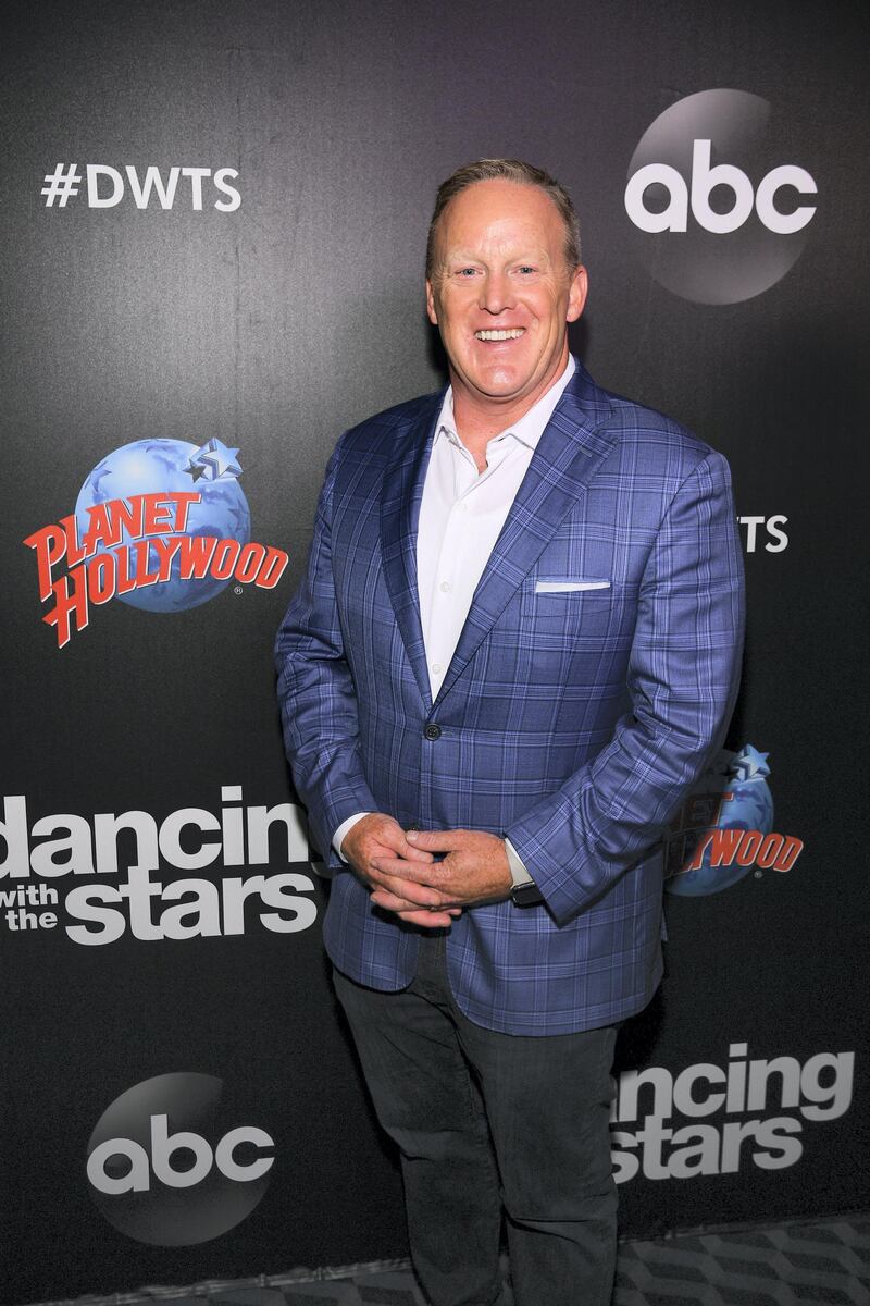 NEW YORK, NY - AUGUST 21:  Former White House Press Secretary Sean Spicer arrives at the 2019 "Dancing With The Stars" Cast Reveal at Planet Hollywood Times Square on August 21, 2019 in New York City.  (Photo by Dave Kotinsky/Getty Images for Planet Hollywood International)