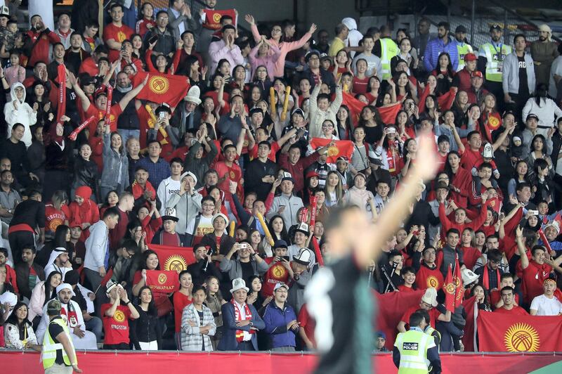 ABU DHABI , UNITED ARAB EMIRATES , January 21 – 2019 :- KYRGYZ REPUBLIC fans during the AFC Asian Cup UAE 2019 football match between UNITED ARAB EMIRATES vs. KYRGYZ REPUBLIC held at Zayed Sports City in Abu Dhabi. ( Pawan Singh / The National ) For News/Sports