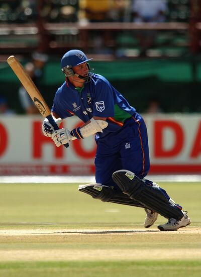 KIMBERLEY - FEBRUARY 16:  J.B. Burger of Namibia in action during the ICC Cricket World Cup 2003 Pool A match between Pakistan and Namibia held on February 16, 2003 at De Beers Diamond Oval, in Kimberley, South Africa. Pakistan won the match by 171 runs. (Photo by Nick Laham/Getty Images)