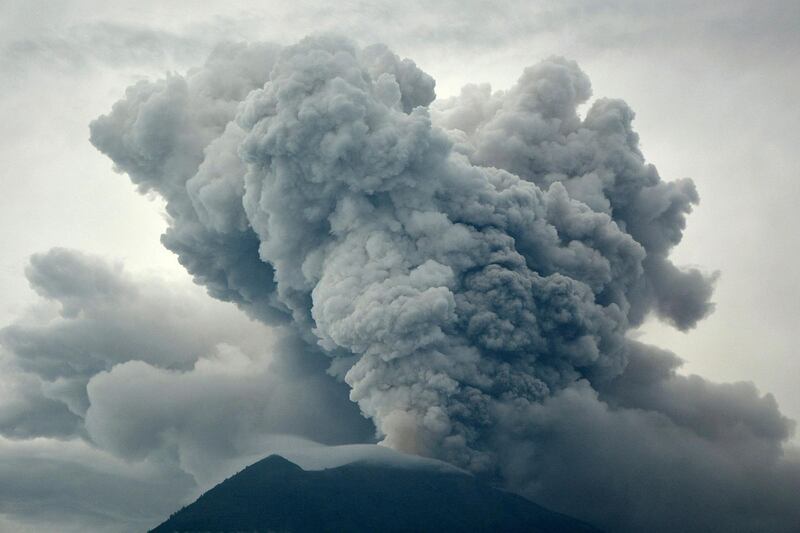 Eruption of Mount Agung as seen from Kubu village in Karangasem, Bali, Indonesia on November 28, 2017. Antara Foto / Fikri Yusuf via Reuters