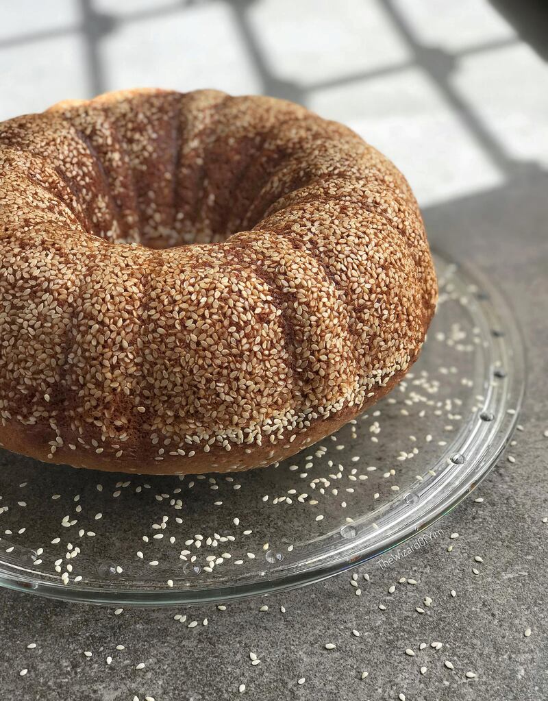 An aniseed cake with tahini glaze makes a sweet addition to an iftar table. Courtesy Maie Jeneidi