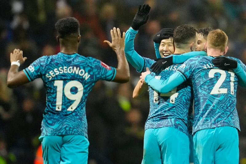 Son Heung-min celebrates his second goal. AP