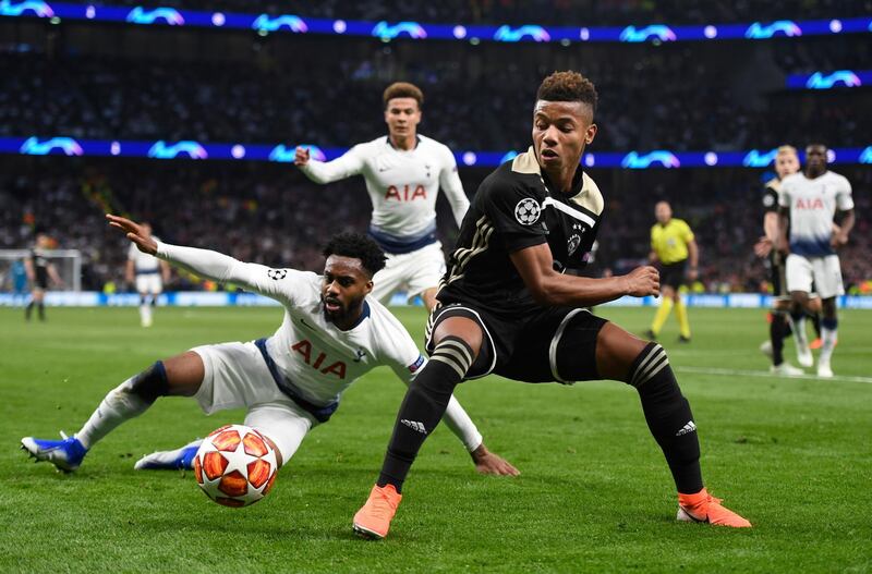 David Neres of Ajax, right, and Danny Rose of Tottenham in action. EPA