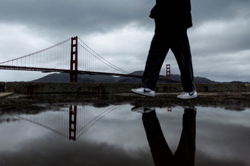 Dark clouds over the Golden Gate Bridge as storms approach San Francisco. Reuters