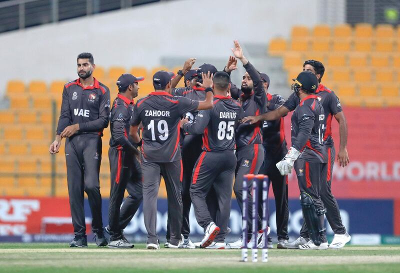 Abu Dhabi, United Arab Emirates, October 27, 2019.  
T20 UAE v Canada-AUH-
-- Team UAE takes the win against Team Canada.
Victor Besa/The National
Section:  SP
Reporter:  Paul Radley